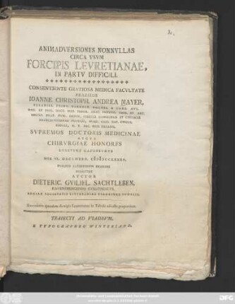 Animadversiones Nonnvllas Circa Vsvm Forcipis Levretianae In Partv Difficili