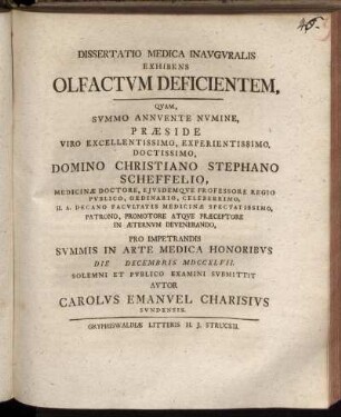 Dissertatio Medica Inavgvralis Exhibens Olfactvm Deficientem