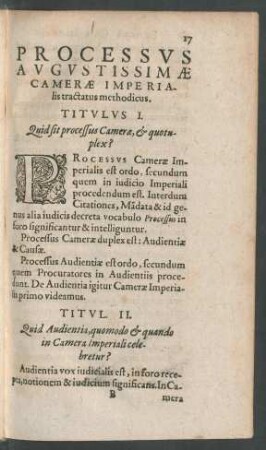 Processus Augustissimae Camerae Imperialis tractatus methodicus.