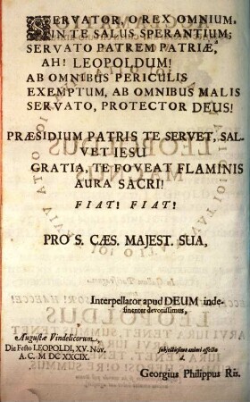 In Diem Onomasticum Leopoldi Magni, Caesaris Augustissimi, Romanorum Imperatoris Invictissimi, Germanorum Regis Gloriosissimi, Patris Imperii Pientissimi ... Domini Ac Principum Maximi.