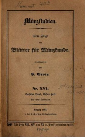 Münzstudien. 6. 1865 = H. 16