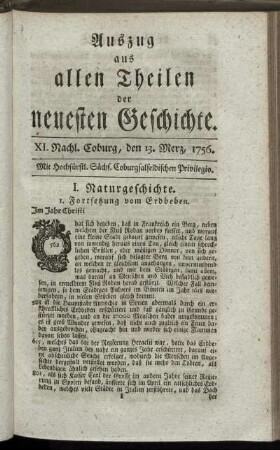 XI. Nachl. Coburg, den 13. Merz, 1756.
