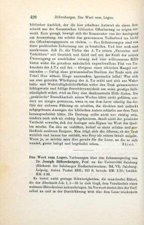 426-428 [Rezension] Dillersberger, Josef, Das Wort vom Logos