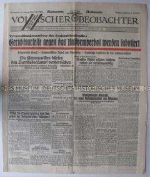 NS-Tageszeitung "Völkischer Beobachter" zu den Parteikämpfen in der Endphase der Weimarer Republik