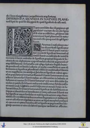 Differentia Secunda In Naturis Planetarum septem et quid sit illis proprium et quid significent de esse rerum.
