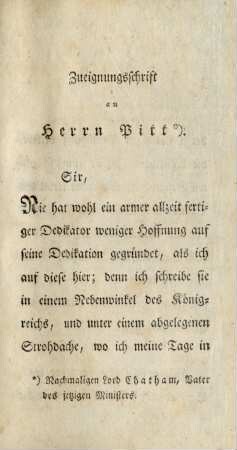 Zueignungsschrift an Herrn Pitt