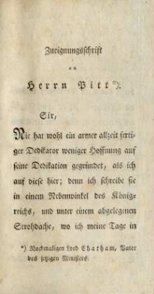 Zueignungsschrift an Herrn Pitt
