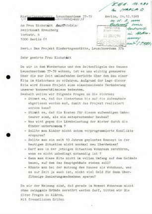 Dokumentation: Konflikte um die Kindertagesstätte Leuschnerdamm 37, 1990