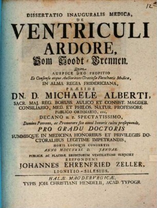 Dissertatio inauguralis medica de ventriculi ardore : vom Sod-Brennen