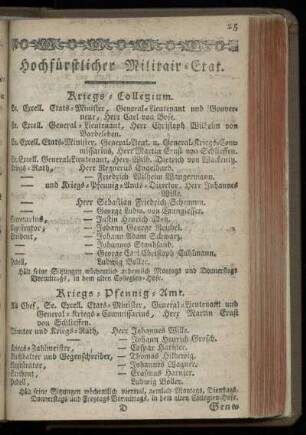 Hochfuerstlicher Militair-Etat