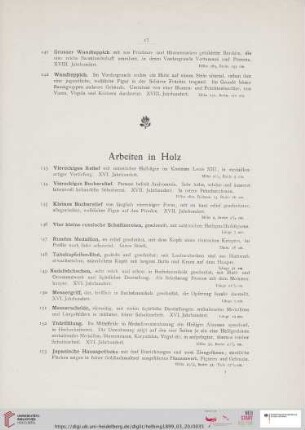 Arbeiten in Holz (Nr. 143-154)