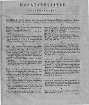 Monatsregister vom September 1821