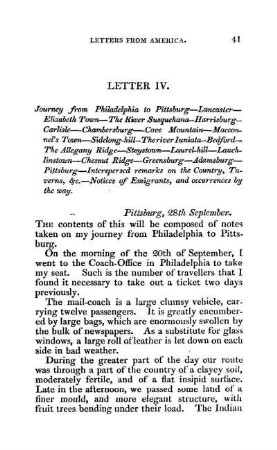 Journey from Philadelphia to Pittsburg - Remarks on the Country - Notices of Emigrants, and occurrences by the way