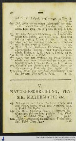 V. Naturbeschreibung, Physik, Mathematik etc.
