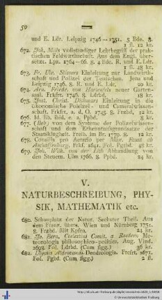 V. Naturbeschreibung, Physik, Mathematik etc.