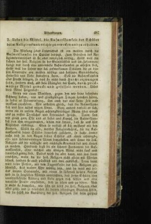 Ueber die Mittel, die Aufmerksamkeit der Schüler beim Religionsunterrichte zu erwecken und zu erhalten