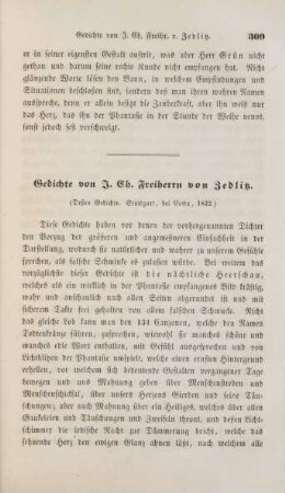 Gedichte von J. Ch. Freiherrn von Zedlitz. (Deßen Gedichte. Stuttgart, bei Cotta, 1832)