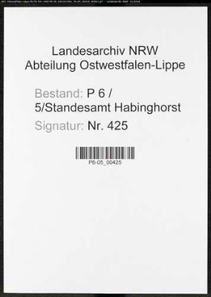 Sterberegister Standesamt Castrop-Rauxel Habinghorst