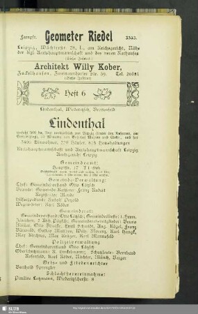 Heft 6. Lindenthal, Wiederitzsch, Breitenfeld
