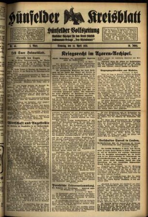 Erste Ausgabe vom Dienstag, den 14. April 1931.