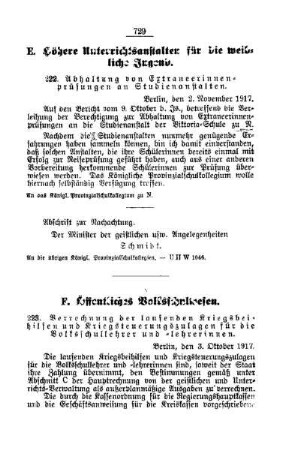 Verrechnung der laufenden Kriegsbeihilfen und Kriegsteuerungszulagen für die Volksschullehrer und -lehrerinnen : [F. Öffentliches Volksschulwesen]