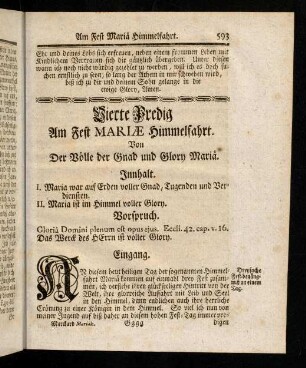 593-595, Innhalt; Vorspruch; Eingang; Vortrag und Abtheilung