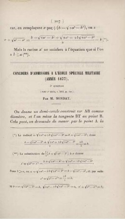 Concours d'admission a l'Ècole Spéciale Militaire (Année 1877).