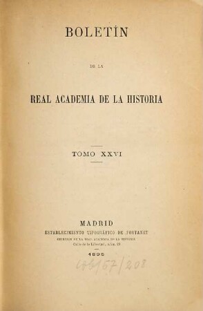 Boletín de la Real Academia de la Historia. 26. 1895