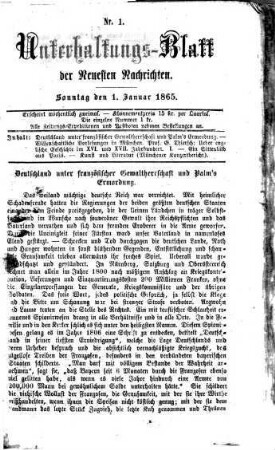 Neueste Nachrichten aus dem Gebiete der Politik. 1865, [b] = Unterhaltungs-Blatt der Neuesten Nachrichten