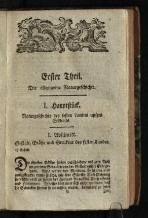 Erster Theil: Die allgemeine Naturgeschichte