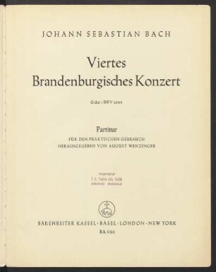 Viertes Brandenburgisches Konzert : G-Dur ; BWV 1049