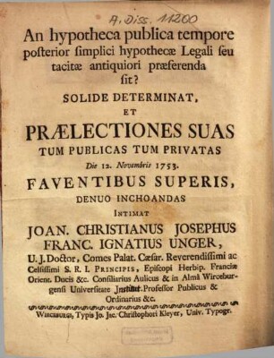 An hypotheca publica tempore posterior simplici hypothecae Legali seu tacitae antiquiori praeferenda sit?