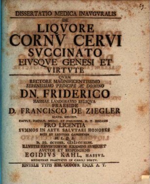 Diss. med. inaug. de liquore cornu cervi succinato eiusque genesi et virtute