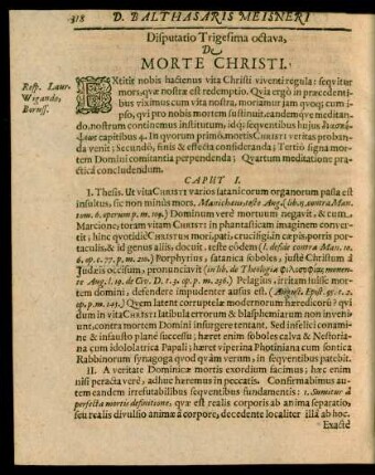 Disputatio Trigesima octava, De Morte Christi.
