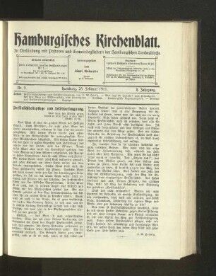 Nr. 9. Hamburg, 26. Januar 1911. 8. Jahrgang.