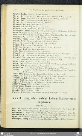 XXXVI. Mitglieder, welche keinem Bezirksverein angehören.