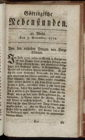 49. Woche. Den 5. December 1778