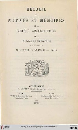 Recueil des notices et mémoires de la Société Archéologique de la Province de Constantine