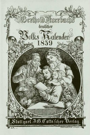 Vater, seiner Familie vorlesend, Umschlag : Vater, seiner Familie vorlesend. Umschlag zu: Berthold Auerbach's deutscher Volks-Kalender. Holzschnitt; 159 x 108 mm. 1859