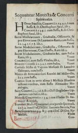 Sequuntur Motecta & Concerti Spiritualia.