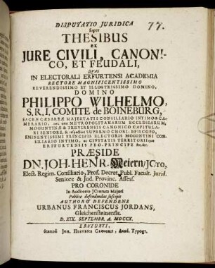 Disputatio Iuridica super Thesibus Ex Iure Civili, Canonico, Et Feudali