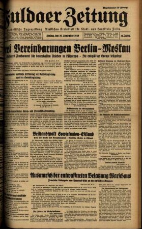 Ausgabe vom Freitag, den 29. September 1939.