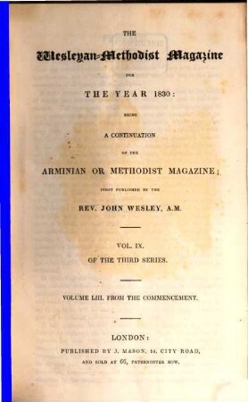 The Wesleyan Methodist magazine. 9. 1830 = Vol. 53