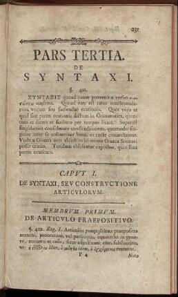 Caput I. De Syntaxi, Seu Constructione Articulorum. - Caput III. De Constructione Pronominum.