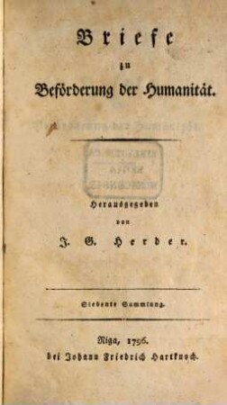 Briefe zur Beförderung der Humanität, Siebente Sammlung