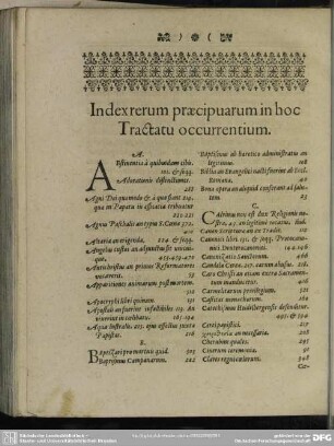 Index rerum praecipuarum in hoc Tractatu occurrentium