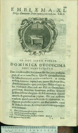 Emblema XL. Diliges Dominum Deum tuum ex toto corde tuo. Luc.8. In Hoc Signo Vinces Dominica Dvodecima Post Pentecosten.