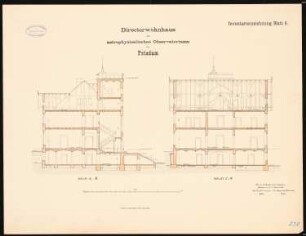 Astrophysikalisches Observatorium auf dem Telegrafenberg, Potsdam: Längsschnitt, Querschnitt 1:100