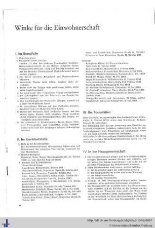 Winke für die Einwohnerschaft, Sehenswertes, Erklärungen der Zeichen und Abkürzungen.