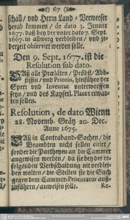 Resolution, de dato Wienn 28. Novemb. Grätz 20. Dec. Anno 1675